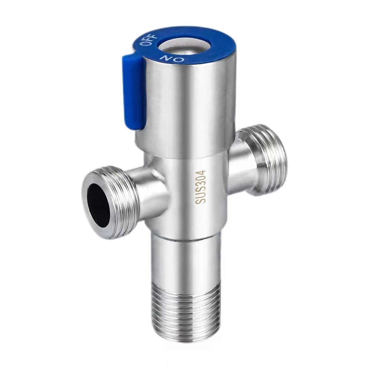 Igwe na-acha anụnụ anụnụ 180°Dual Outlet Valve akụkụ ụzọ atọ