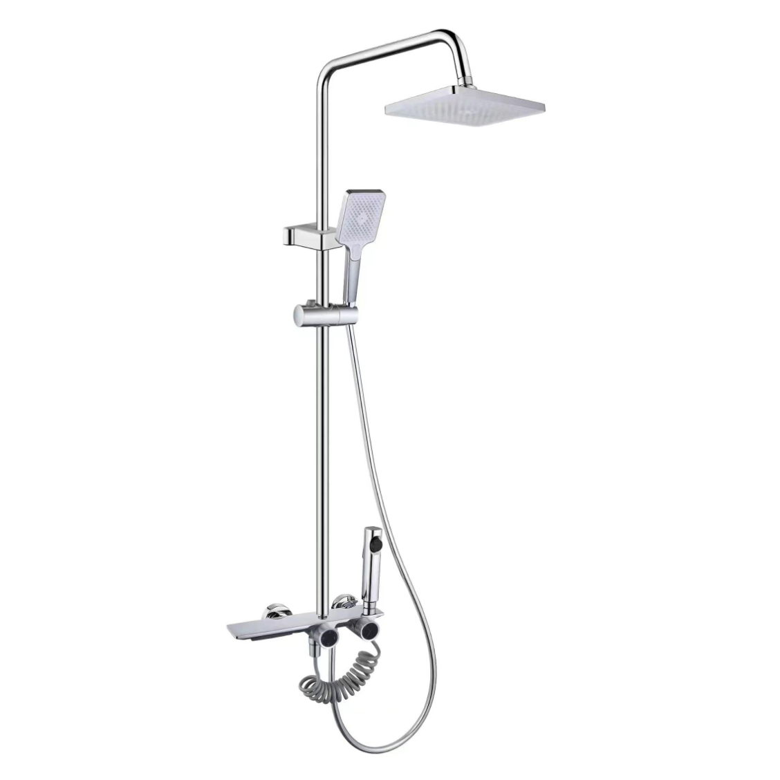 Ntọala ịsa mmiri ozuzo Square Chrome na-egbuke egbuke nwere mkpịsị aka abụọ