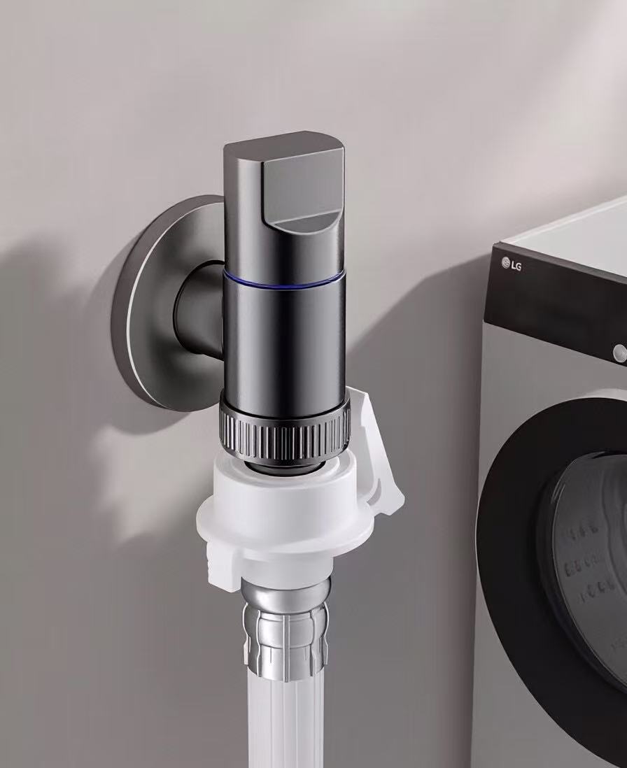 Bright Chrome Gun Grey Washing Machine Water Stop Valve